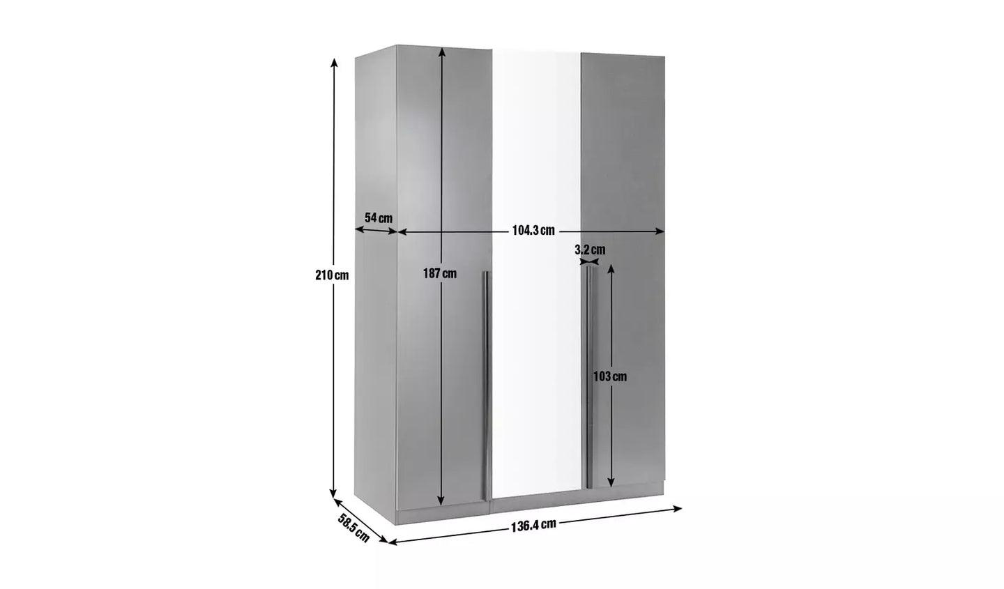 Habitat Munich 3 Door Mirror Wardrobe -White & Oak Effect